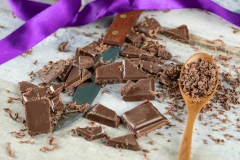 Bitter chocolate pieces Stock Photos