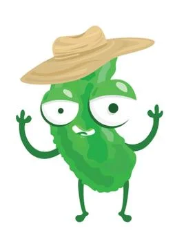 Bitter Gourd Smiling With Hands Up Stock Illustration