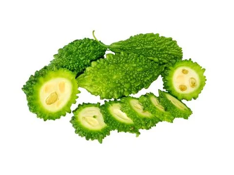 Bitter Melon and Bitter Melon Slice isolated in white background Stock Photos
