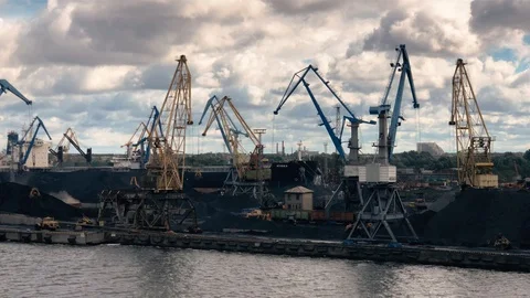 Bitumen Ship and Cargo and Cranes in Riga Port - Latvia 動画素材 122378081