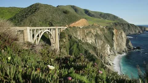 Bixby Creek Bridge views, Big Sur, California Stock Footage