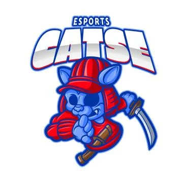Bizarre Cat Mascot Gaming Logo Design Template Stock Illustration