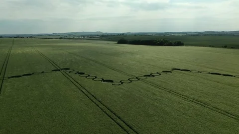 Bizarre Crop Circle, Hackpen Hill, Wiltshire, 4 June 2022, UK, 4K Stock Footage 200977733