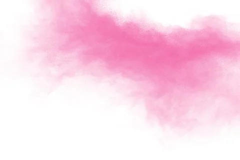 Bizarre forms of pink powder splatter on white background. Stock Photos