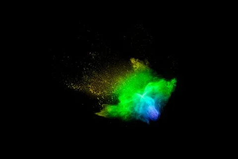 Bizarre forms of powder painted and flour combined explode Stock Photos