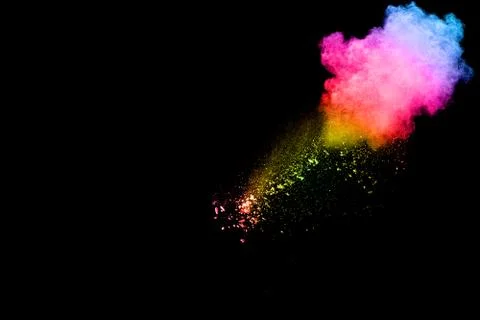 Bizarre forms of powder painted and flour combined explode Stock Photos
