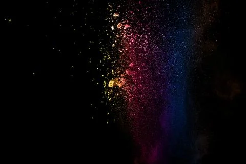 Bizarre forms of powder painted and flour combined explode Stock Photos