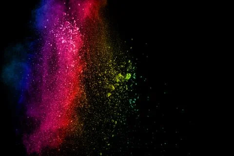 Bizarre forms of powder painted and flour combined explode Stock Photos