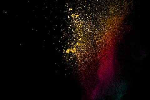 Bizarre forms of powder painted and flour combined explode Stock Photos