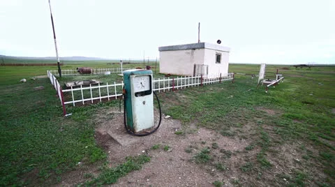 Bizarre gas station pump, mongolia Stock Footage 32423567