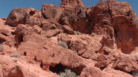Bizarre red wavy rocks of Valley of Fire State park, NE Stockbeeldmateriaal 60024582