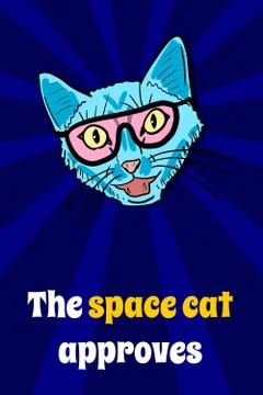 Bizarre space cat in sunglasses - cool cat meme with copy space. Approval mes Stock Illustration