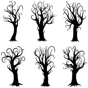 Bizarre trees silhouettes set Stock Illustration