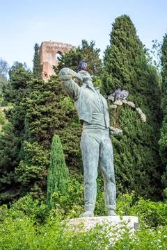 Biznaguero monument (Estatua del Biznaguero) near Malaga Town Hall Stock Photos