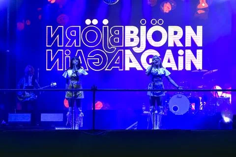 Bjorn Again performs on stage at Royal Randwick on April 9th, 2022 in Sydne.. Stock Photos