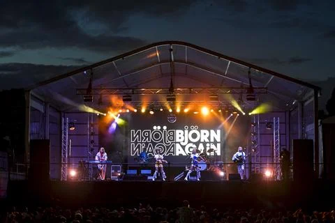 Bjorn Again performs on stage at Royal Randwick on April 9th, 2022 in Sydne.. Stock Photos