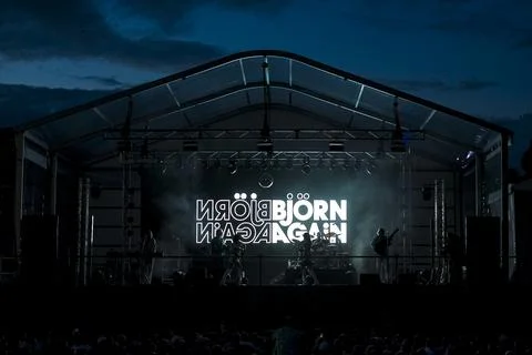 Bjorn Again performs on stage at Royal Randwick on April 9th, 2022 in Sydne.. Stock Photos