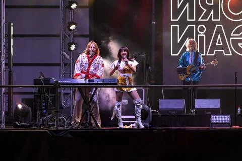 Bjorn Again performs on stage at Royal Randwick on April 9th, 2022 in Sydne.. Stock Photos