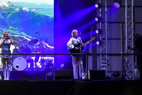 Bjorn Again performs on stage at Royal Randwick on April 9th, 2022 in Sydne.. Stock Photos