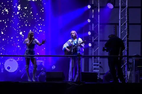Bjorn Again performs on stage at Royal Randwick on April 9th, 2022 in Sydne.. Stock Photos