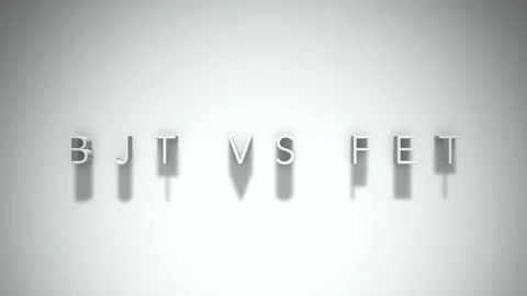 Bjt vs fet 3D title animation with shadows on a white background Stock Footage 297796877