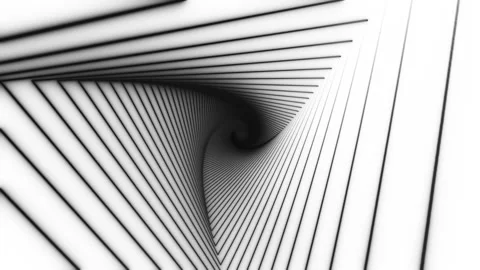 Blac triangular tunnel moves in a spiral on a white background. Animation for Stock Footage 138221366