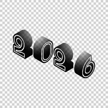 Black 2026 new year text number halftone style graphic Illustrazione stock