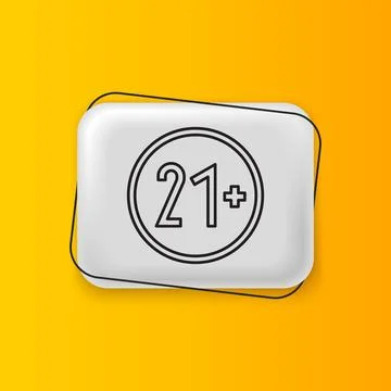 Black 21 plus icon isolated on yellow background. Adults content icon. Silv.. Stock Illustration