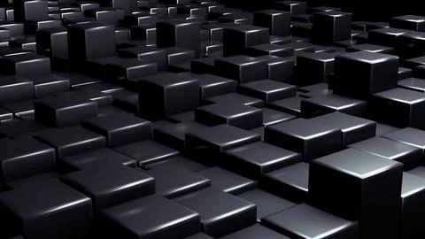 Black 3D Abstract Cubes dark with shadows background 3D Illustration Stock Illustration