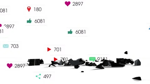 Black 3D dollar sign toppling and shattering after subtle tilt, showing social Stock Footage 335314448
