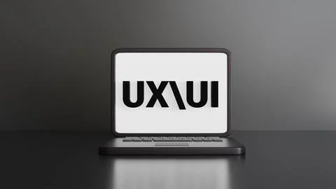 Black 3D font for UX UI design on laptop screen on isolated background for .. Stock Photos
