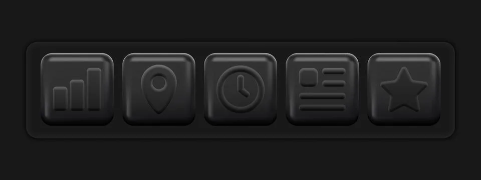 Black 3d Icons. Basic App Set Stock Illustration