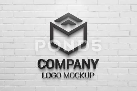 Black 3d logo mockup on white brick wall. Company branding presentation PSD-Vorlage