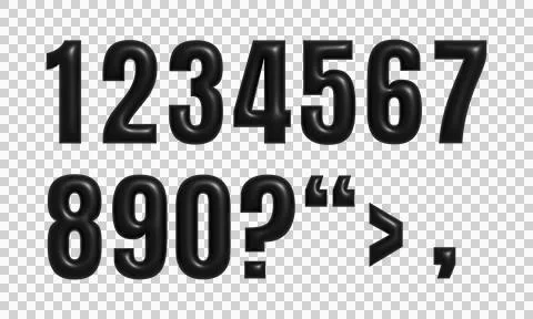 Black 3D numbers and punctuation set. Bold numeric characters for graphic d.. Stock Illustration