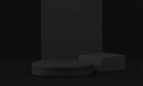 Black 3d podium pedestal with wall background for advertising realistic vecto Illustrazione stock