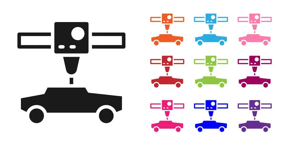 Black 3D printer car icon isolated on white background. 3d printing. Set icons Stock Illustration