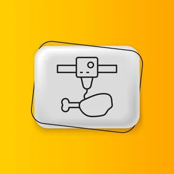 Black 3D printer chicken leg icon isolated on yellow background. 3d printin.. 库存插图