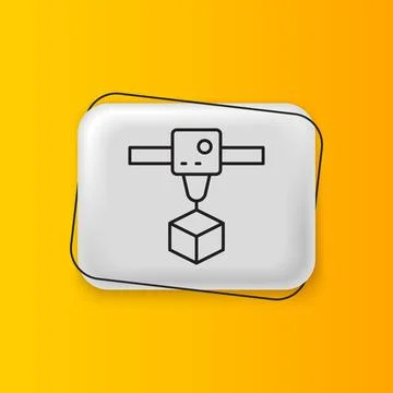 Black 3D printer cube icon isolated on yellow background. 3d printing. Silv.. Stock Illustration