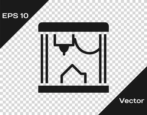 Black 3D printer icon isolated on transparent background. Vector 스톡 일러스트