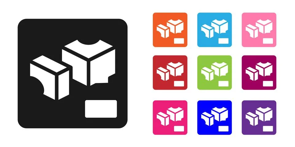 Black 3D printer icon isolated on white background. 3d printing. Set icons co イラスト素材