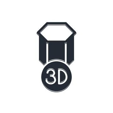 Black 3D printer icon isolated on white background. 3d printing.  Vector Stock Illustration