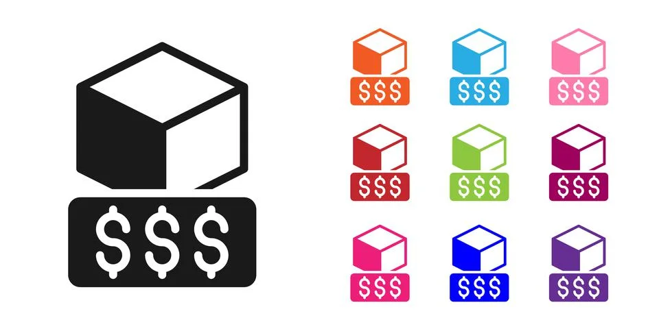 Black 3D printer services icon isolated on white background. 3d printing. Set Stock Illustration