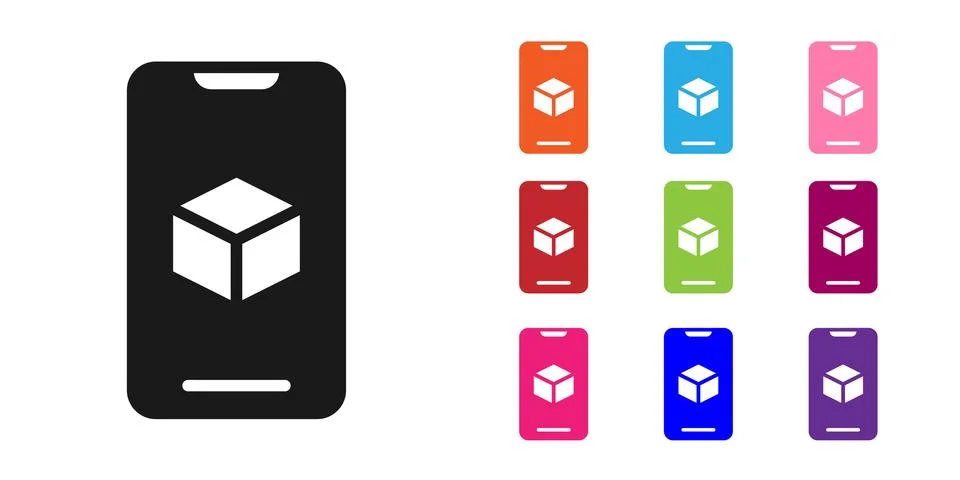 Black 3D printer software icon isolated on white background. 3d printing. Set Stock Illustration