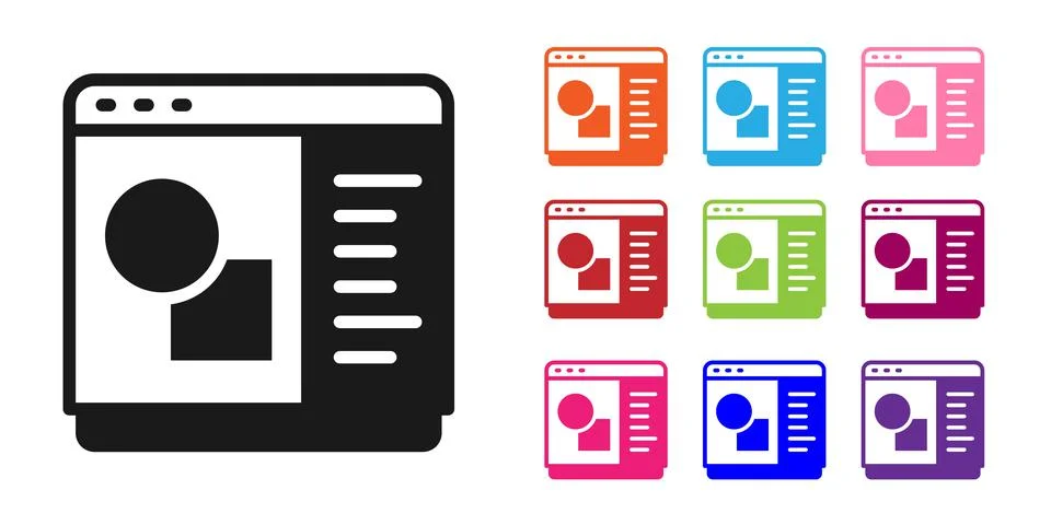 Black 3D printer software icon isolated on white background. 3d printing. Set Stock Illustration