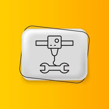 Black 3D printer wrench spanner icon isolated on yellow background. 3d prin.. Stock Illustration