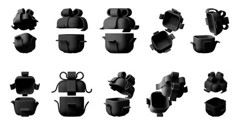 Black 3D render gift box with ribbon and bow Stock Illustration