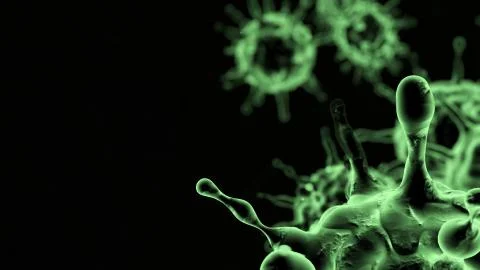 Black 3D rendering on black background outbreak of coronavirus and flu Stock Illustration