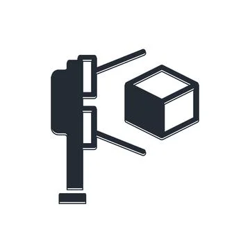 Black 3D scanner with cube projection icon isolated on white background.  V.. Stock Illustration