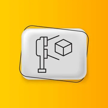 Black 3D scanner with cube projection icon isolated on yellow background. S.. 스톡 일러스트