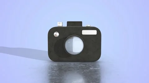 Black 3D Stylized Camera on a Reflective Floor. Photo Shoot Camera 3D Animation. Stock Footage 292979899